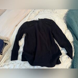 J. Crew Navy Cashmere Sweater with Embellished Shoulders Sz S